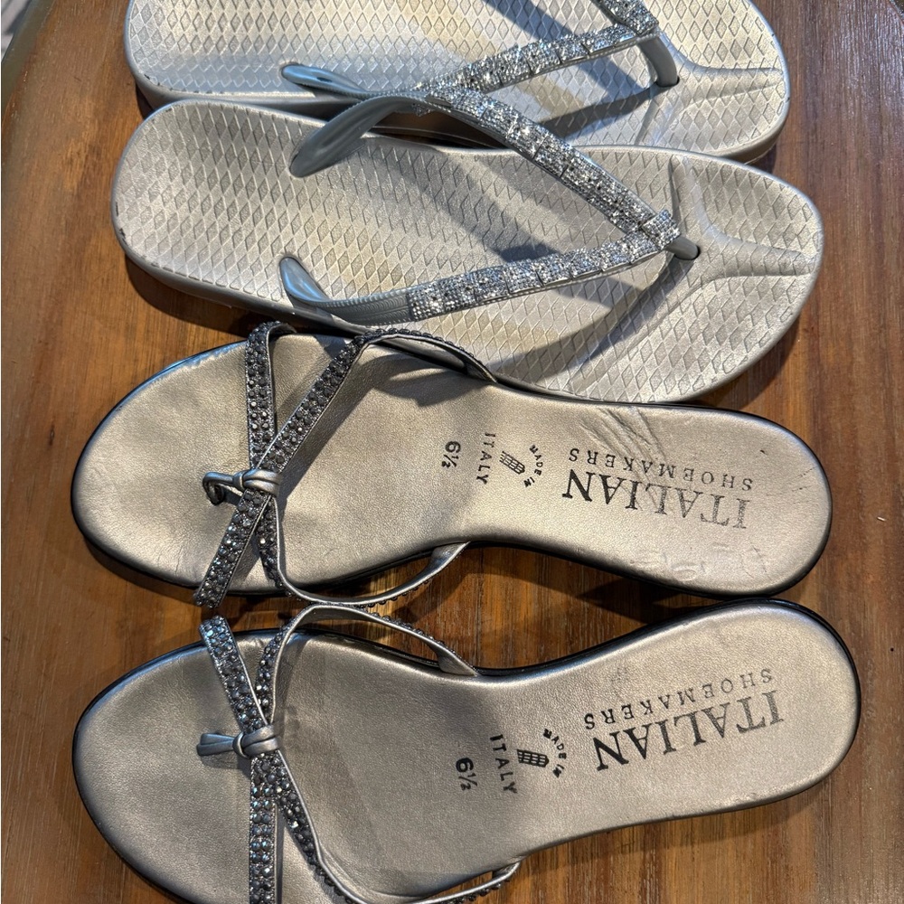 Italian Shoemakers Glittering Silver Sandals